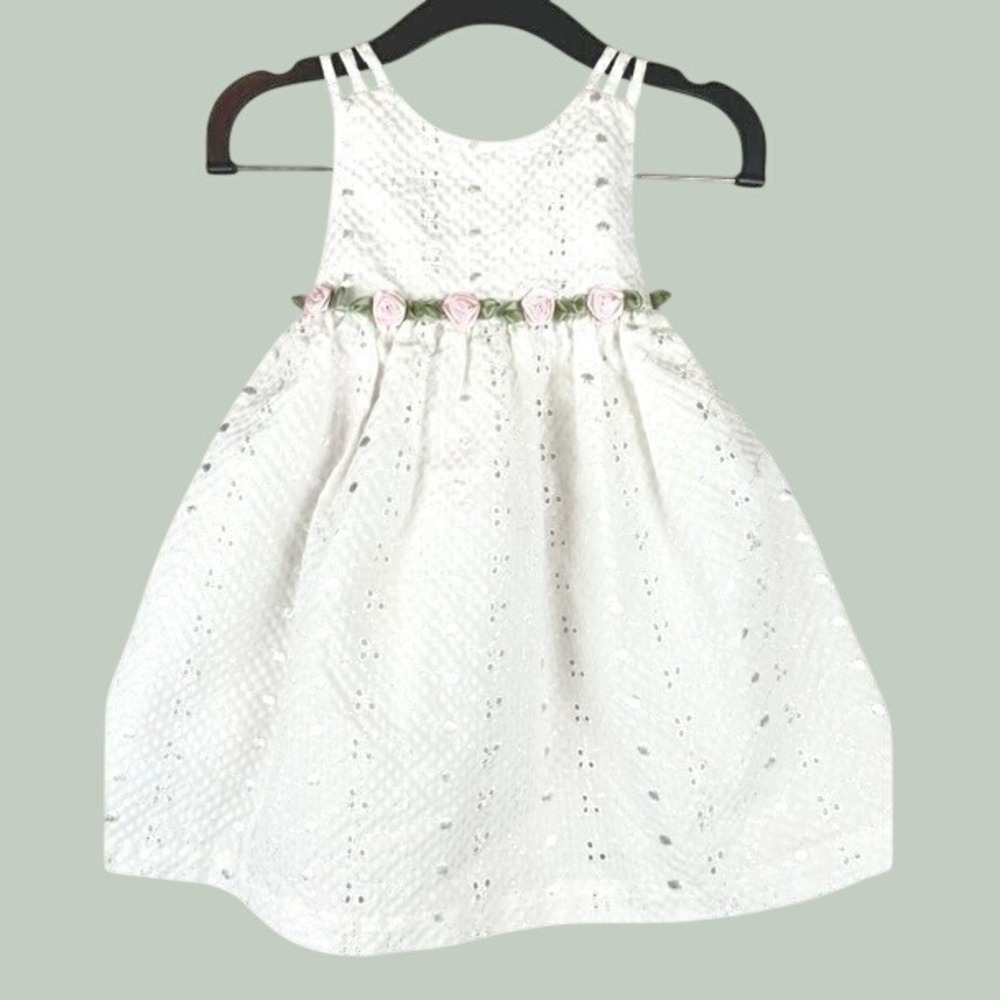 Vintage Bonnie Baby Dress White Eyelet Rosette Infant 24M